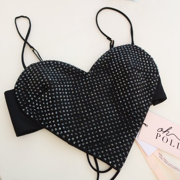 Oh Polly Tops - Oh Polly heart shaped corset top studded diamond - Size 2
